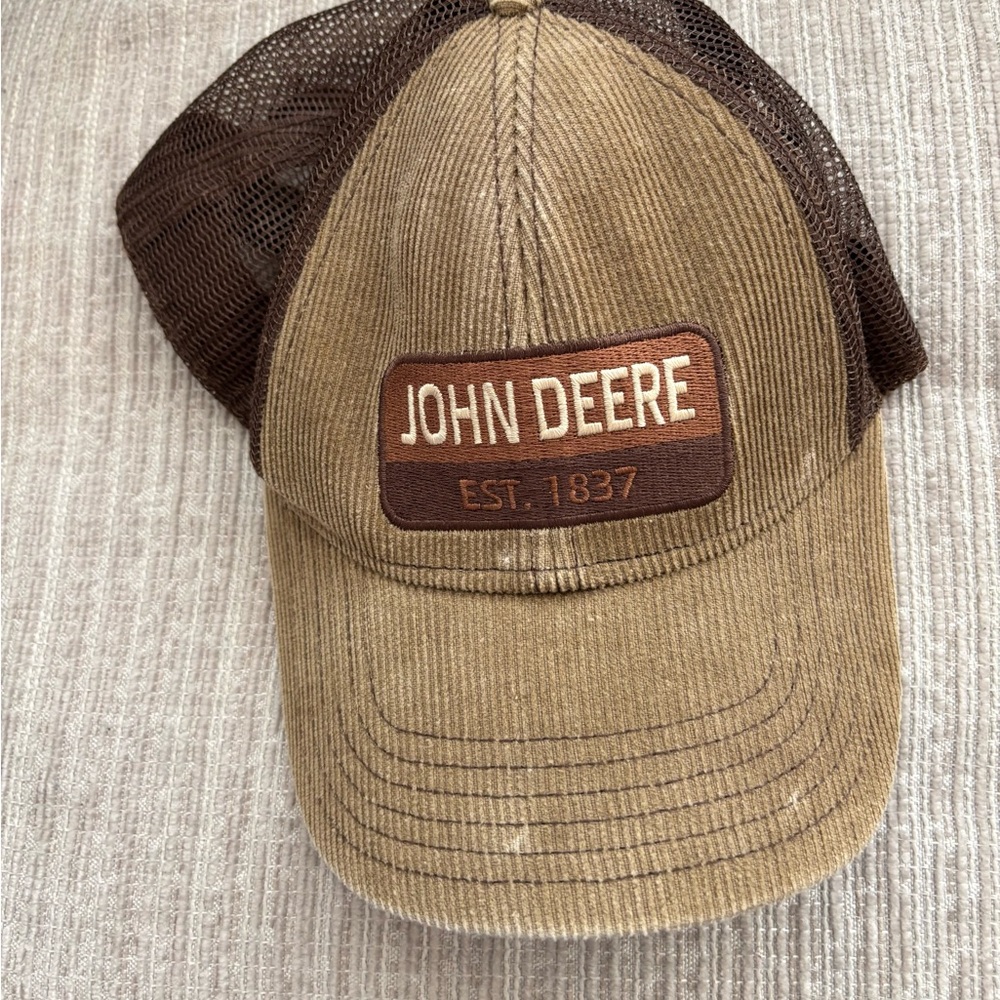 John Deere Brown Mesh Trucker Cap with Leather Patch